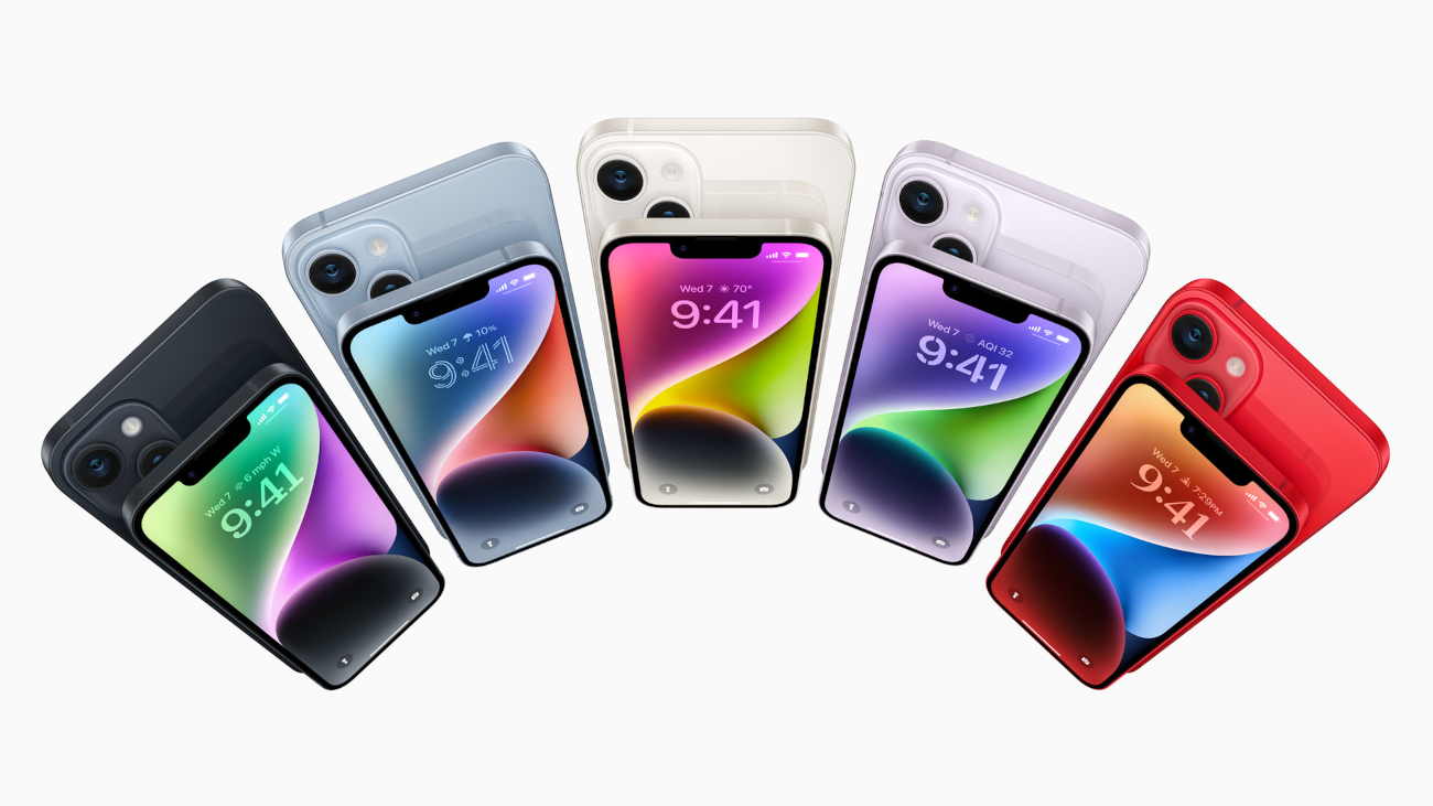 iPhone 14 z ramą z aluminium klasy lotniczej w odcieniach czerni i bieli