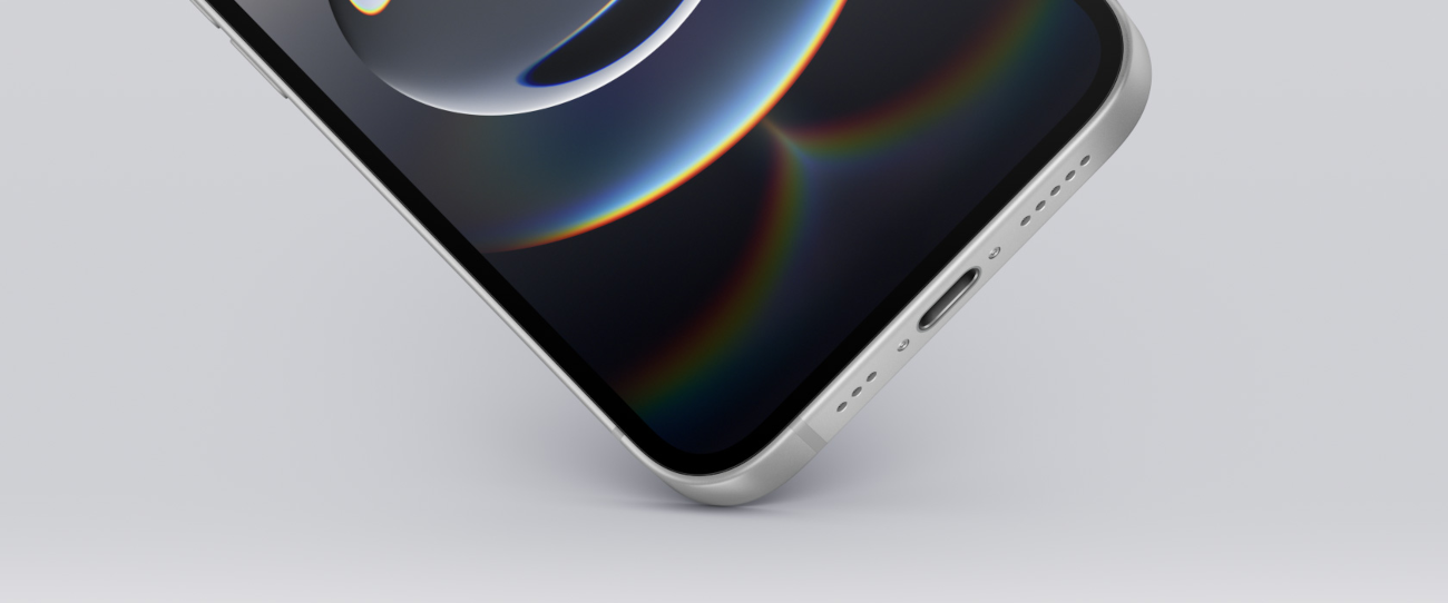 iPhone 16e w czerni i bieli z aluminiową ramą klasy lotniczej