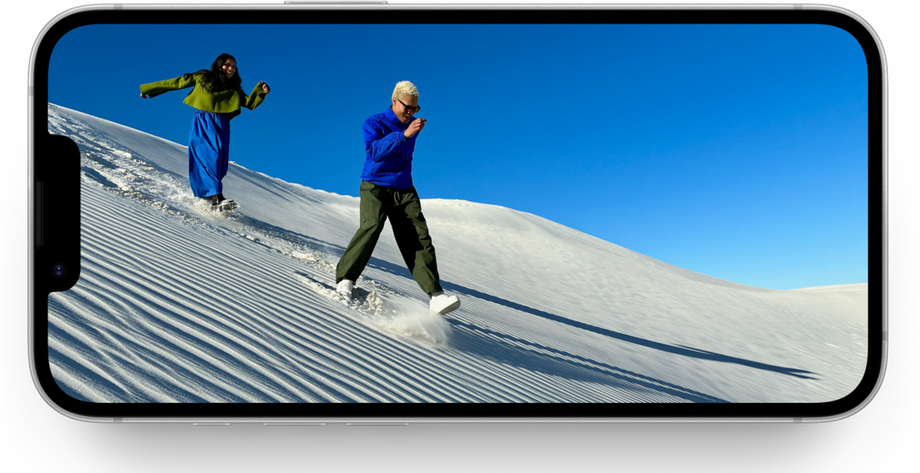 Bezramkowy ekran OLED iPhone 16e prezentujący film
