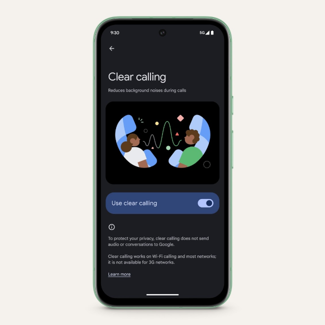 Google Pixel 8a — funkcja Clear Calling poprawiająca jakość połączeń głosowych