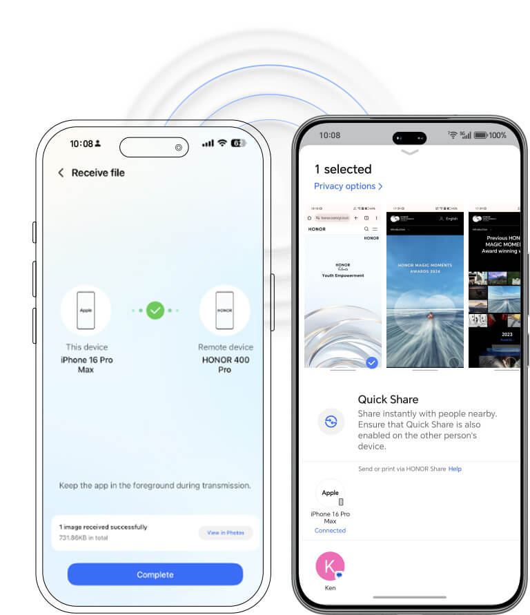 Udostępnianie zdjęć pomiędzy smartfonami HONOR 400