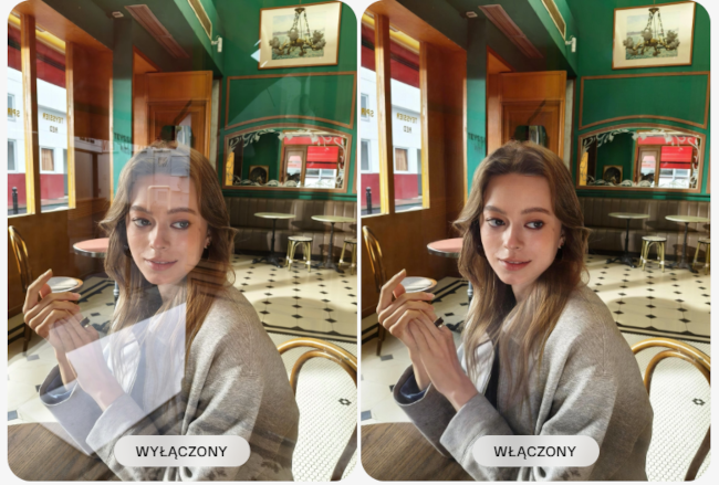 OPPO Reno 13 FS 5G — usuwanie odbić na zdjęciach wykonanych przez szkło