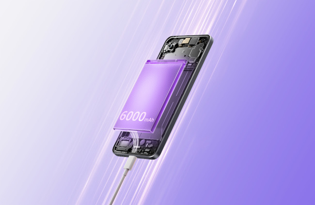 Ikona dużej baterii 6000 mAh w smartfonie realme 14T