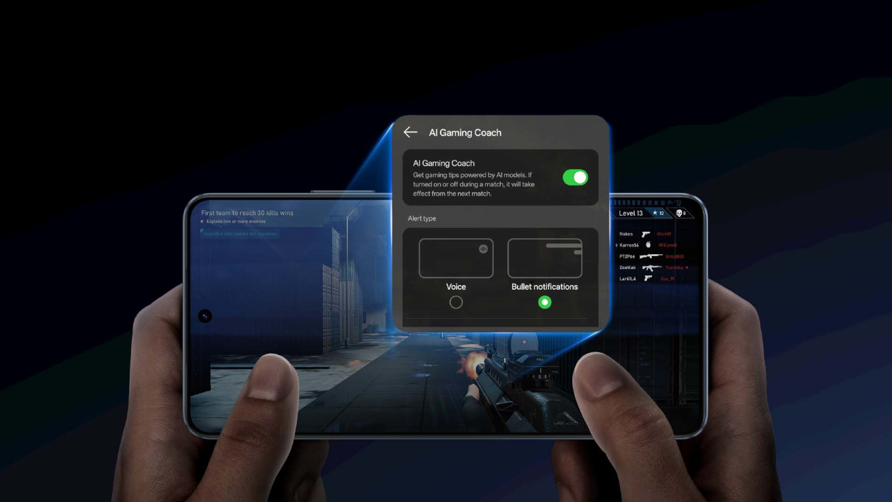 Trener Gier AI analizujący statystyki na ekranie realme GT 7