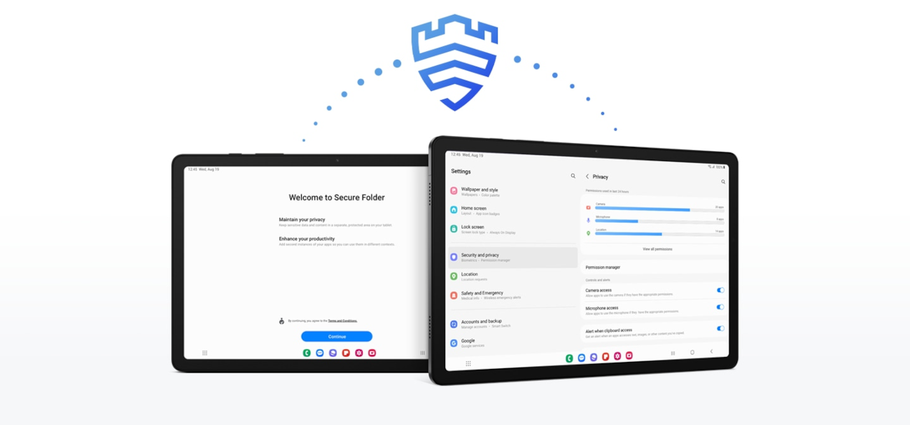 Ekrany Bezpiecznego Folderu i Panelu Prywatności w Galaxy Tab A9