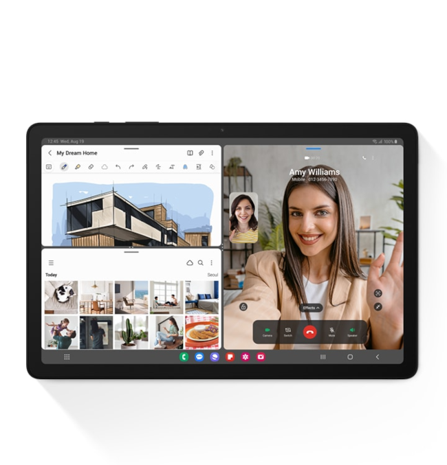 Ekran Galaxy Tab A9 podzielony na dwa równoległe widoki aplikacji