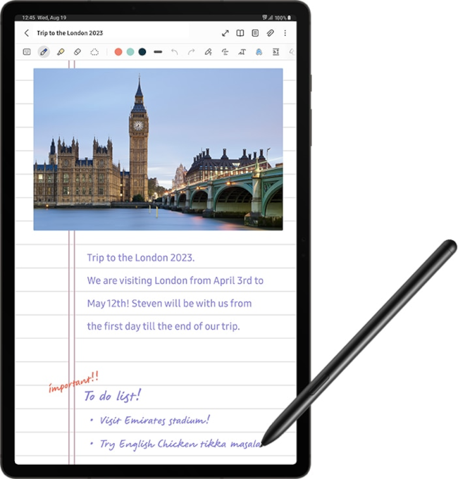 Galaxy Tab S9 z otwartą aplikacją notatek i S Pen