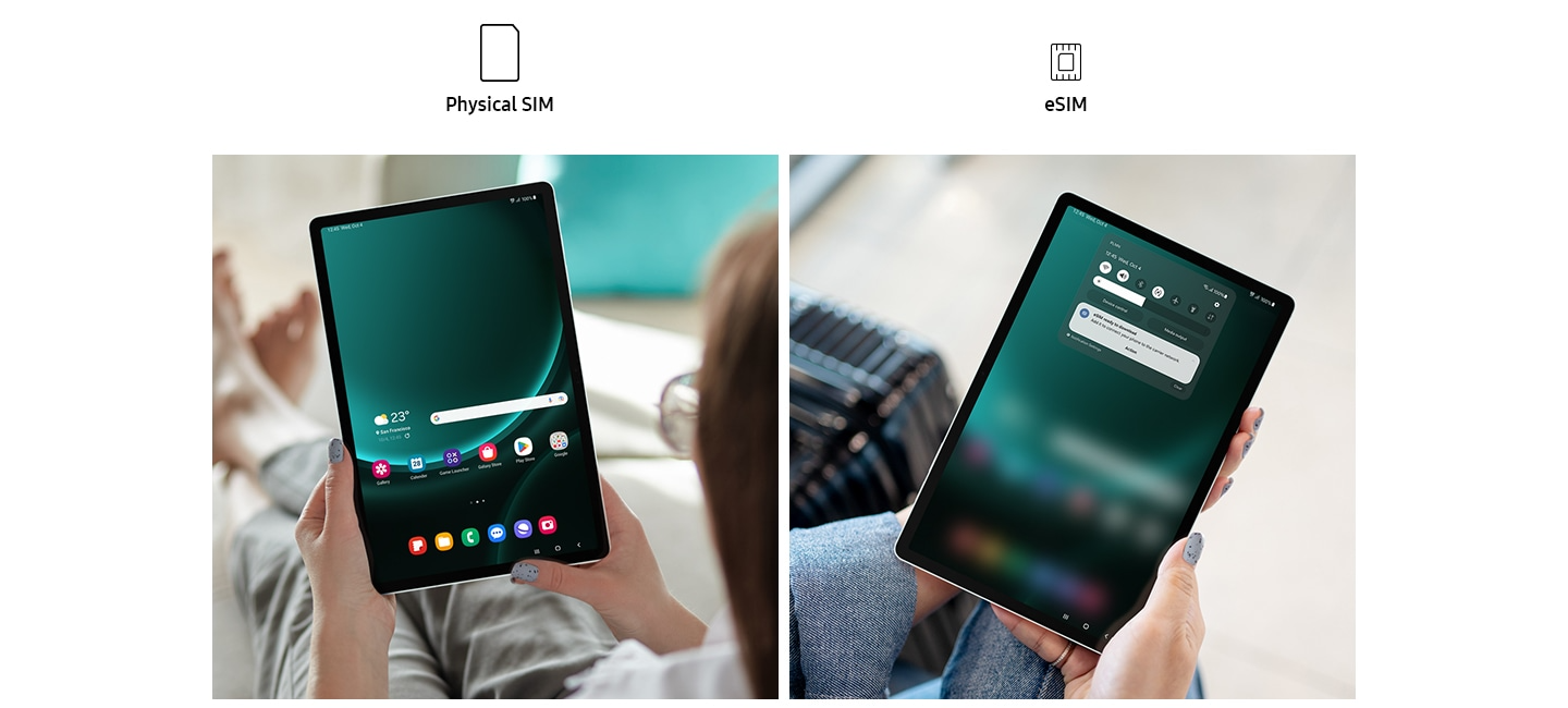 Interfejs konfiguracji eSIM na Galaxy Tab S9 FE+