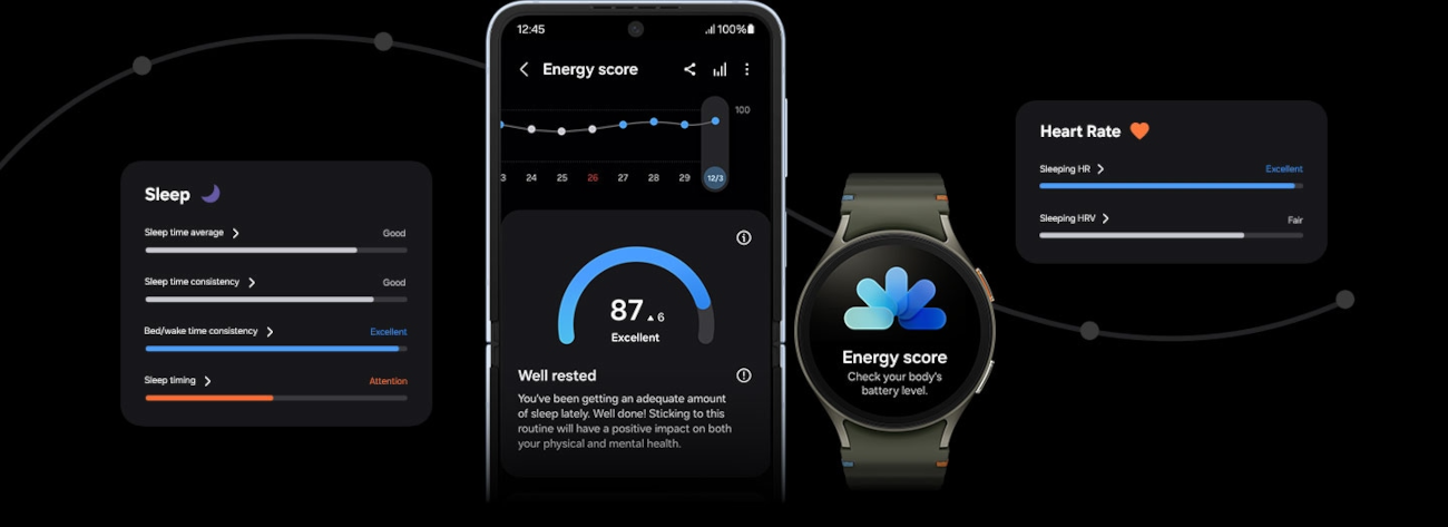 Ekran Wyniku energii wyświetlany na Galaxy Watch7