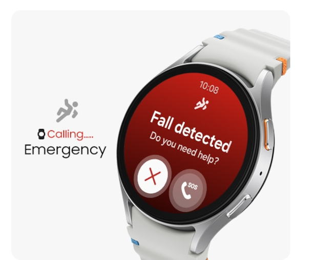 Ilustracja funkcji wykrywania upadku i wysyłania SOS w Galaxy Watch7